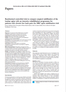 Randomised controlled trial to compare surgical stabilisation of the lumbar spine with an intensive rehabilitation programme for patients with chronic low back pain: the MRC spine stabilisation trial